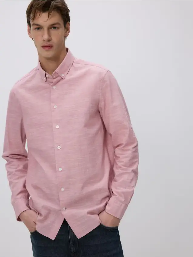 Camicia slim fit in misto cotone - rosa cipria