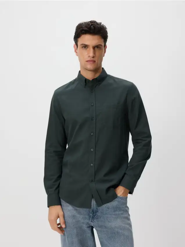 Camicia slim fit in misto cotone - verde scuro