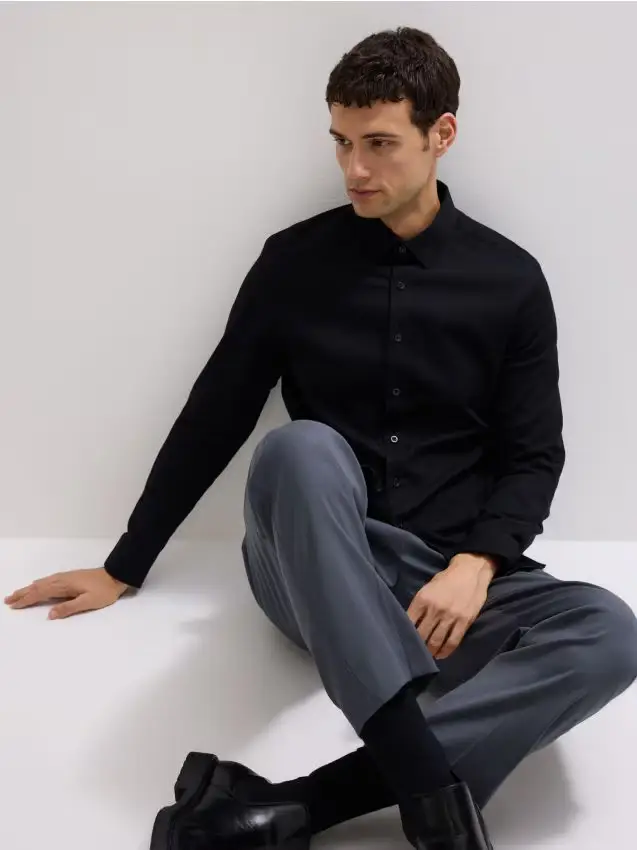 Camicia super slim fit in misto cotone - nero