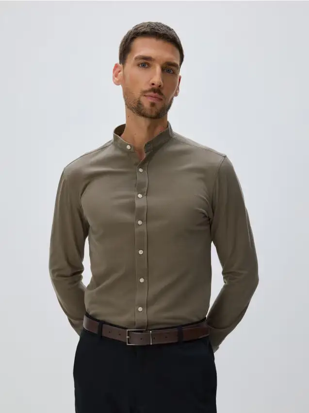 Camicia super slim in cotone egiziano - verde-marrone