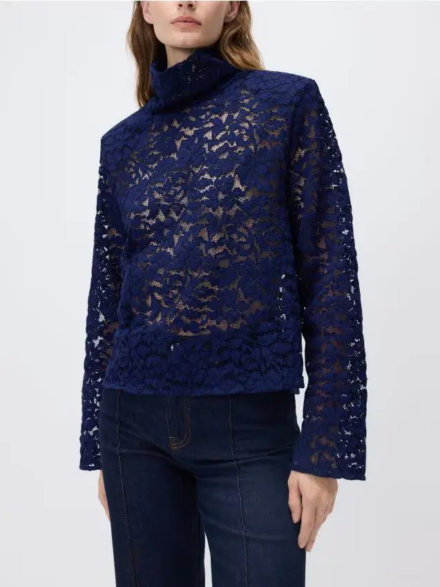 Camicia traforata con dolcevita - cobalto