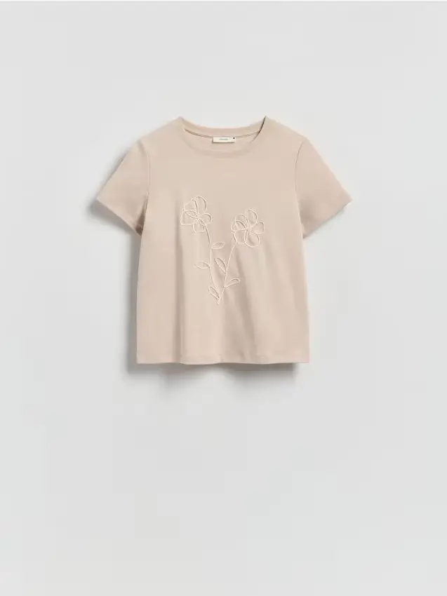 Camiseta con applicazione floreale - beige