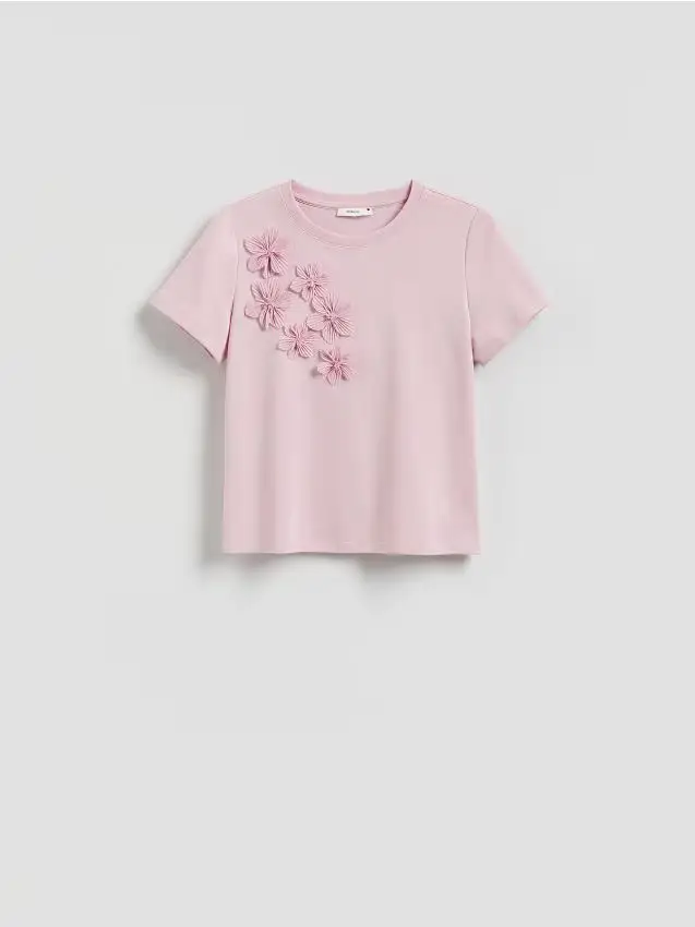 Camiseta con applicazione floreale - rosa pastello