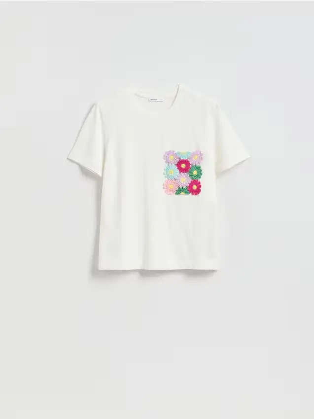 Camiseta con bordado - bianco