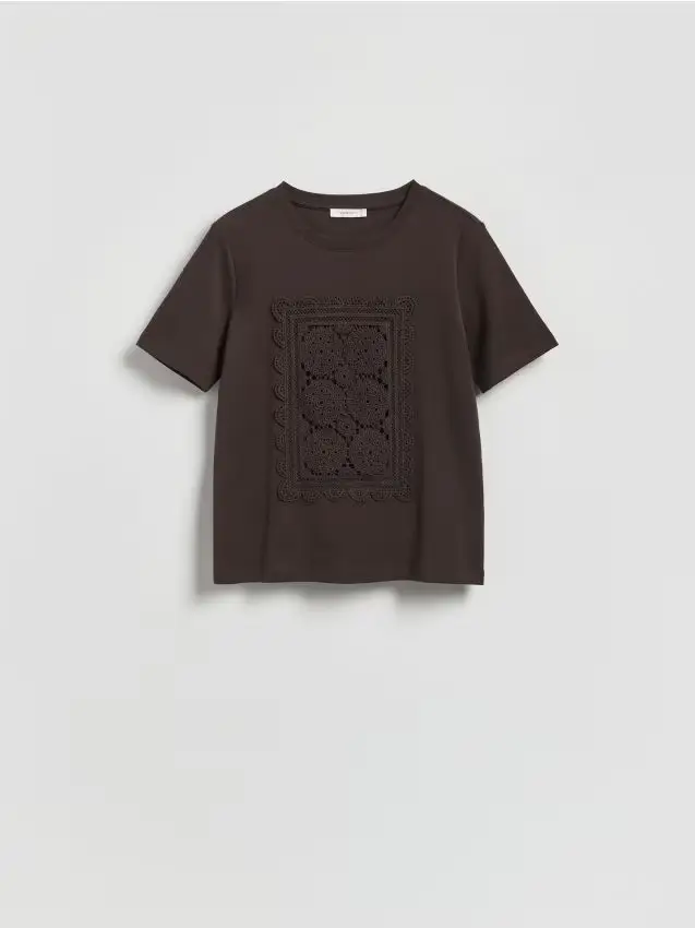 Camiseta con bordado - marrone scuro