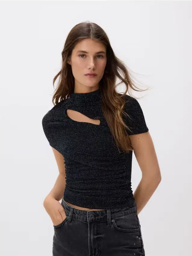 Camiseta con effetto metallizzato - nero