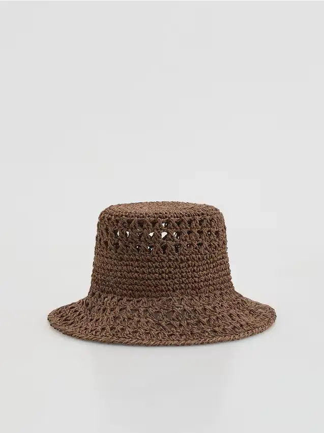 Cappello a secchiello di paglia - marrone