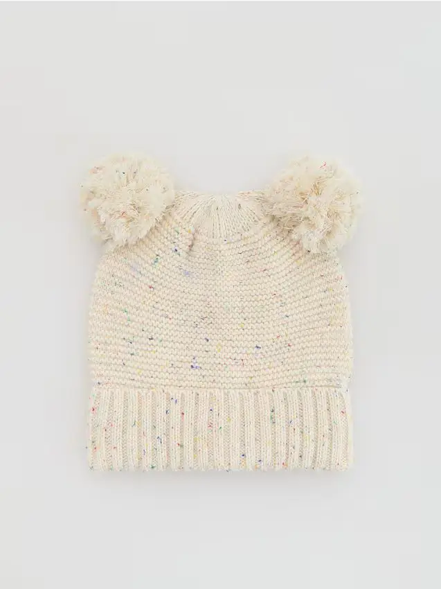 Cappello con orecchie in cotone - panna