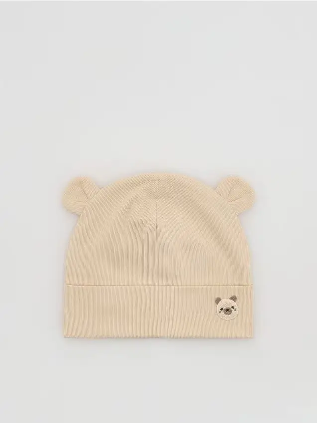 Cappello con orecchie in cotone - panna