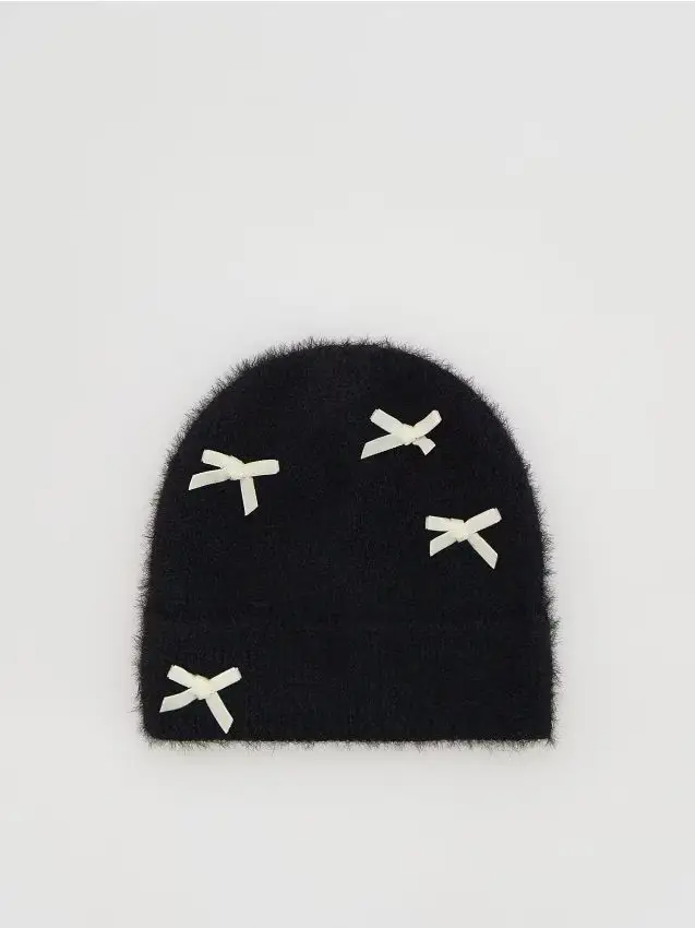 Cappello lavorato a maglia con fiocchi - nero