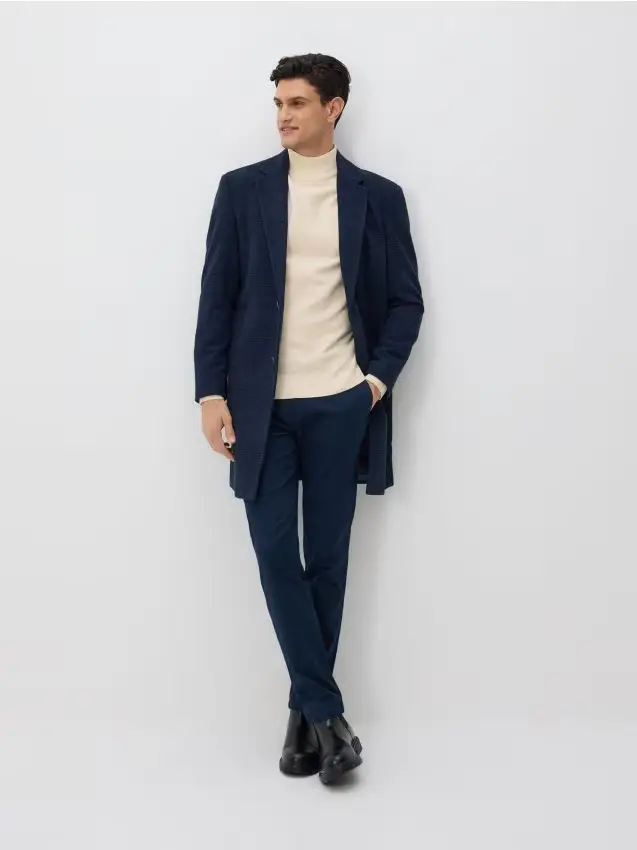 Cappotto a quadri lungo - blu scuro