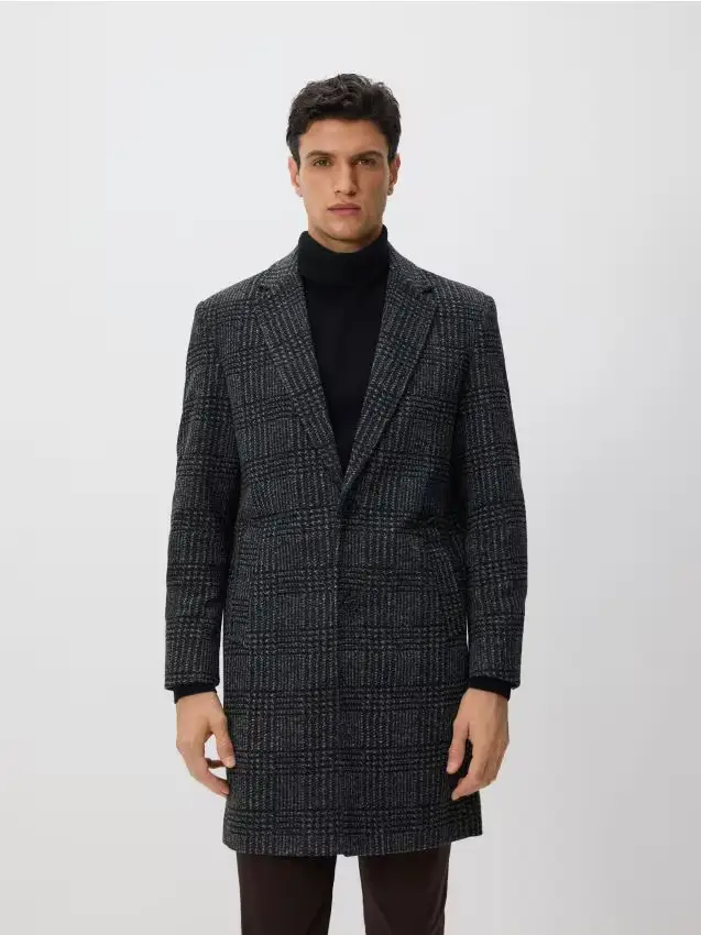 Cappotto a quadri lungo - grigio scuro