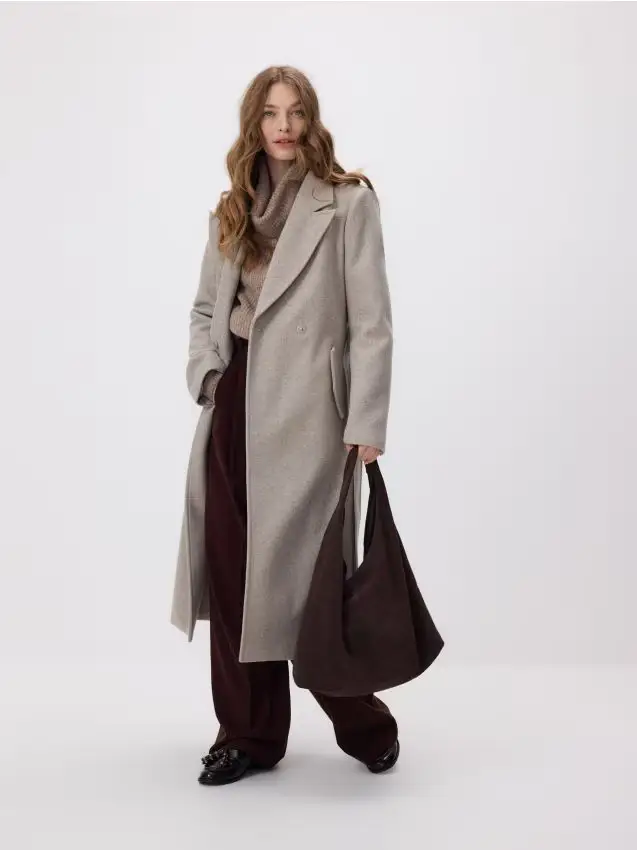 Cappotto con cintura da annodare in vita - beige