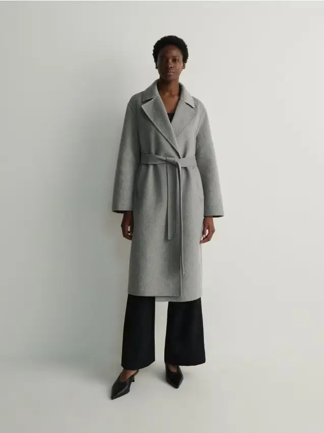 Cappotto con cintura da annodare in vita - grigio scuro