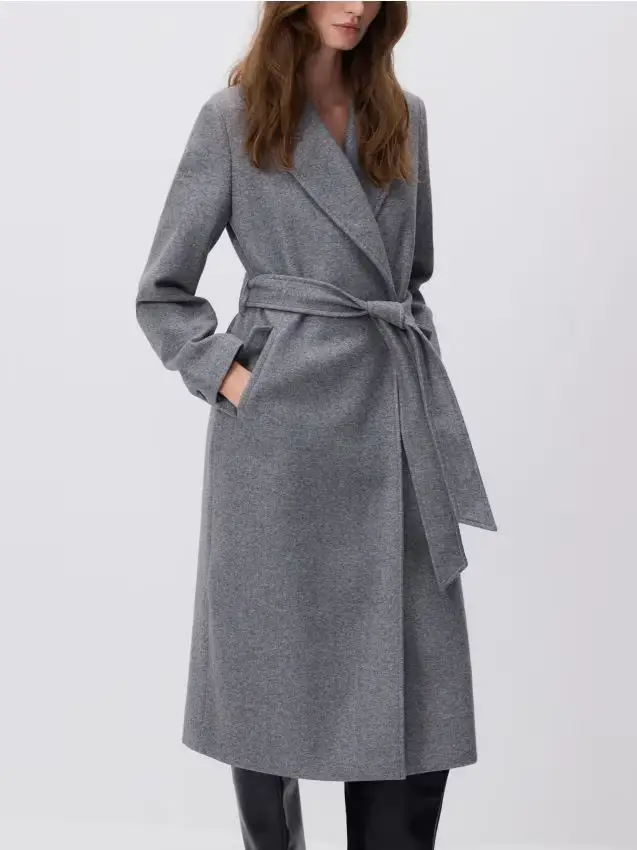 Cappotto con cintura da annodare in vita - grigio scuro