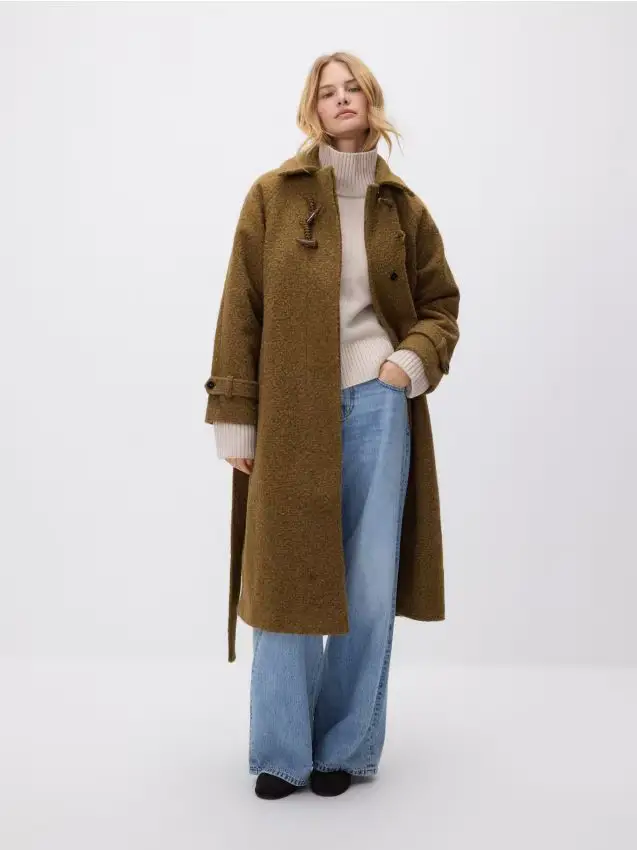 Cappotto con cintura da annodare in vita - verde oliva chiaro