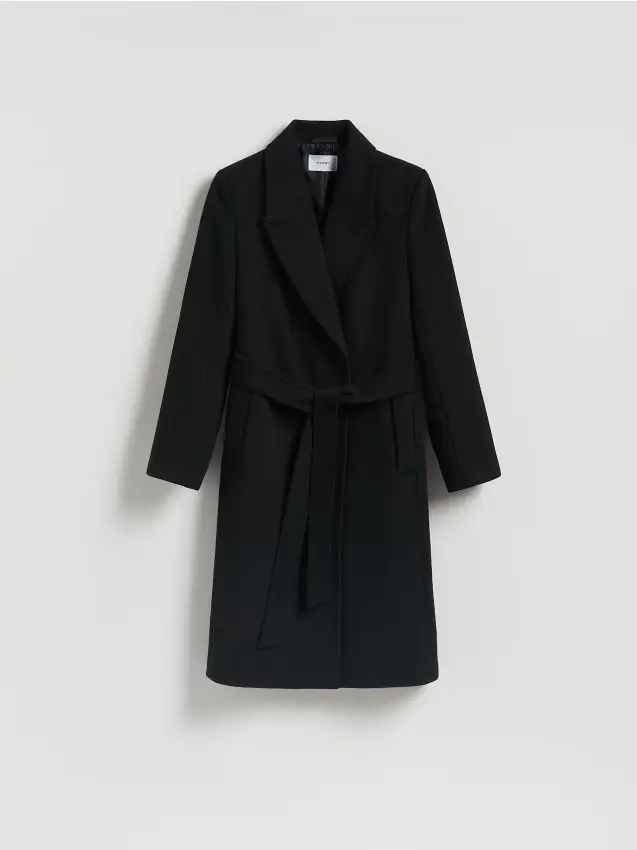 Cappotto con cintura da annodare - nero