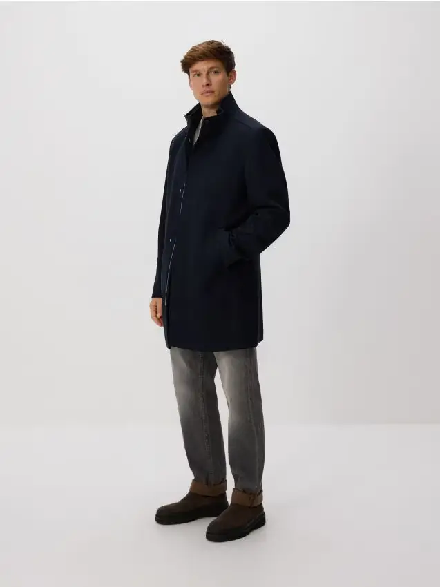 Cappotto con colletto rialzato - blu scuro