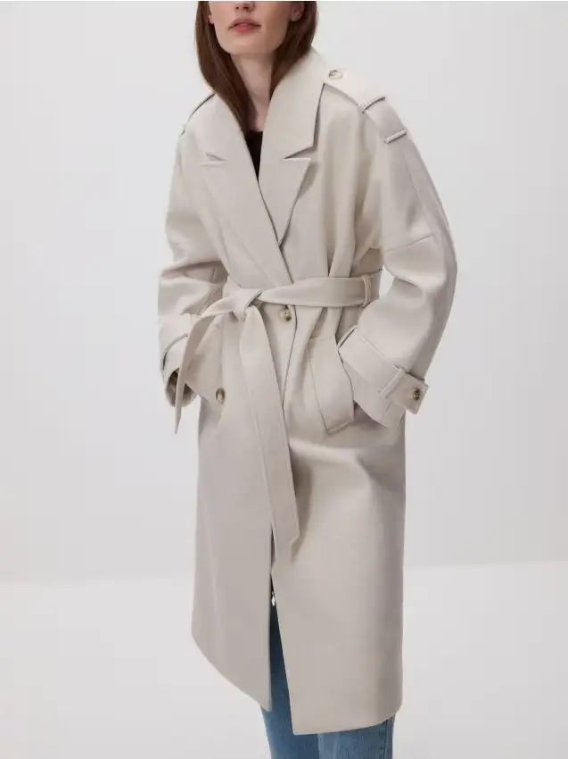 Cappotto doppiopetto con cintura - nude