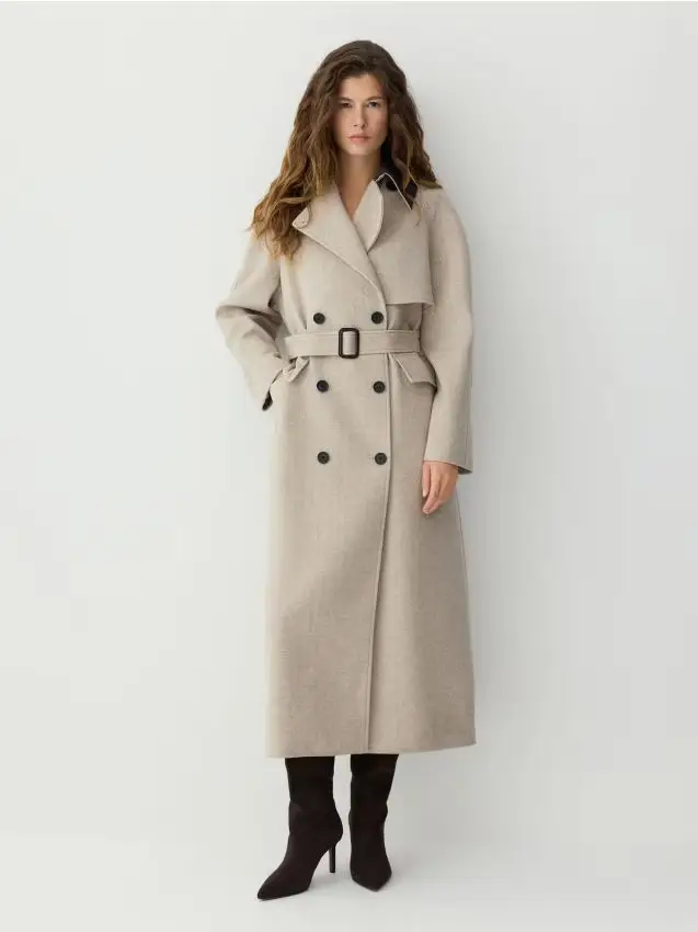 Cappotto doppiopetto in misto lana - beige