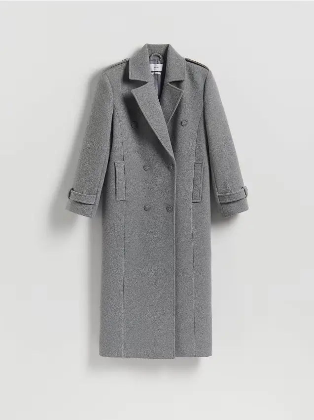 Cappotto doppiopetto in misto lana - grigio medio