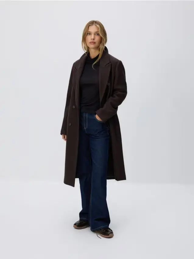 Cappotto doppiopetto in misto lana - mogano