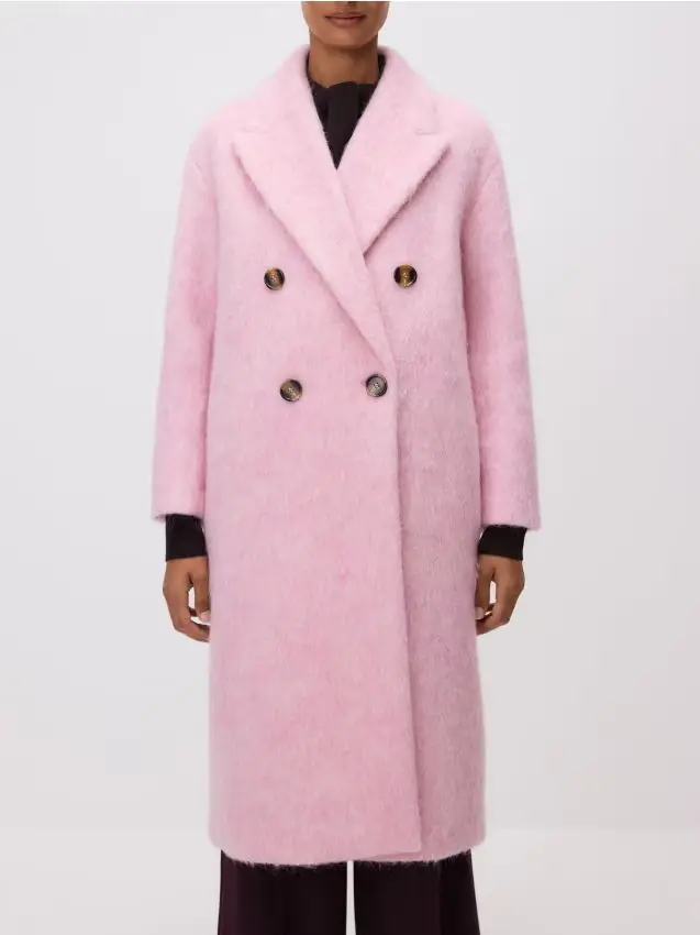 Cappotto doppiopetto in misto lana - rosa