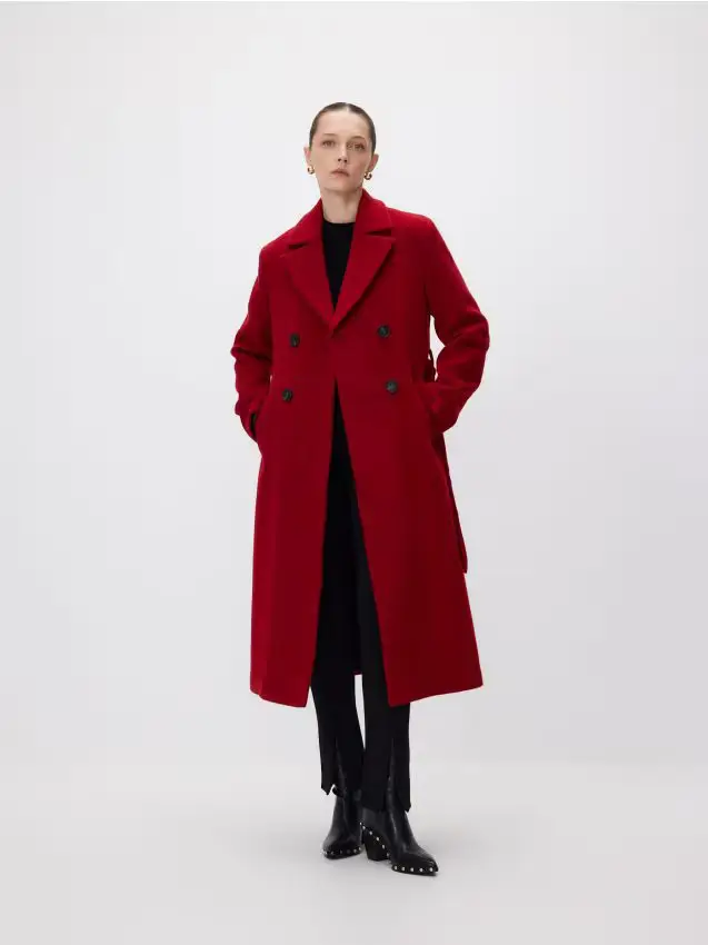 Cappotto doppiopetto in misto lana - rosso