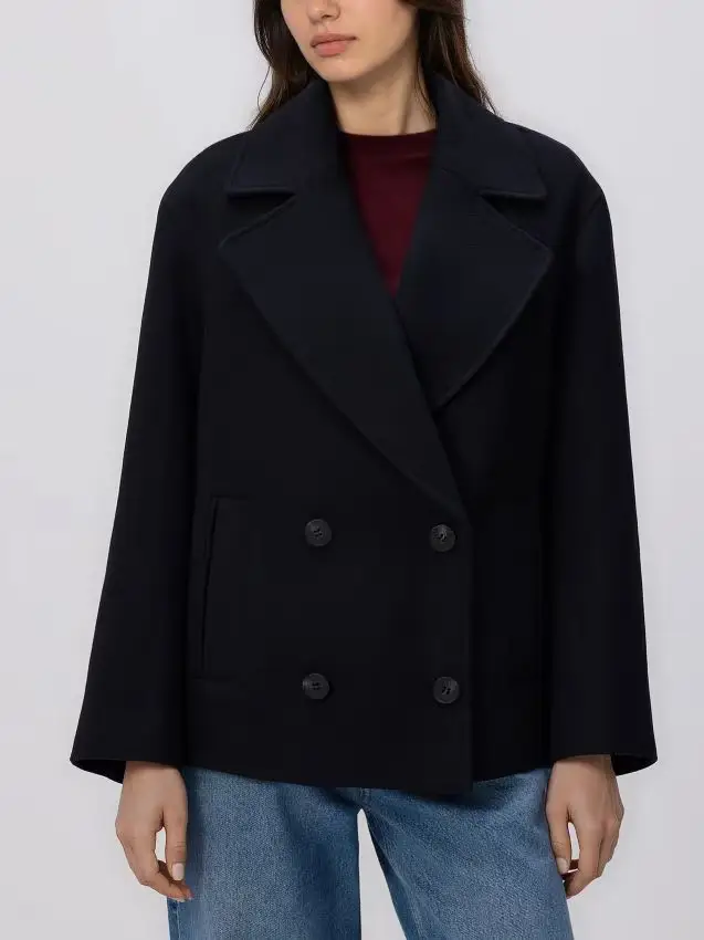 Cappotto doppiopetto in panno - blu scuro