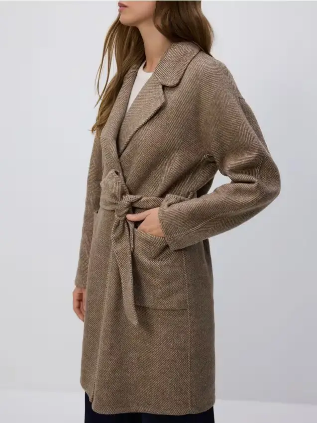 Cappotto fatto a mano con cintura - talpa