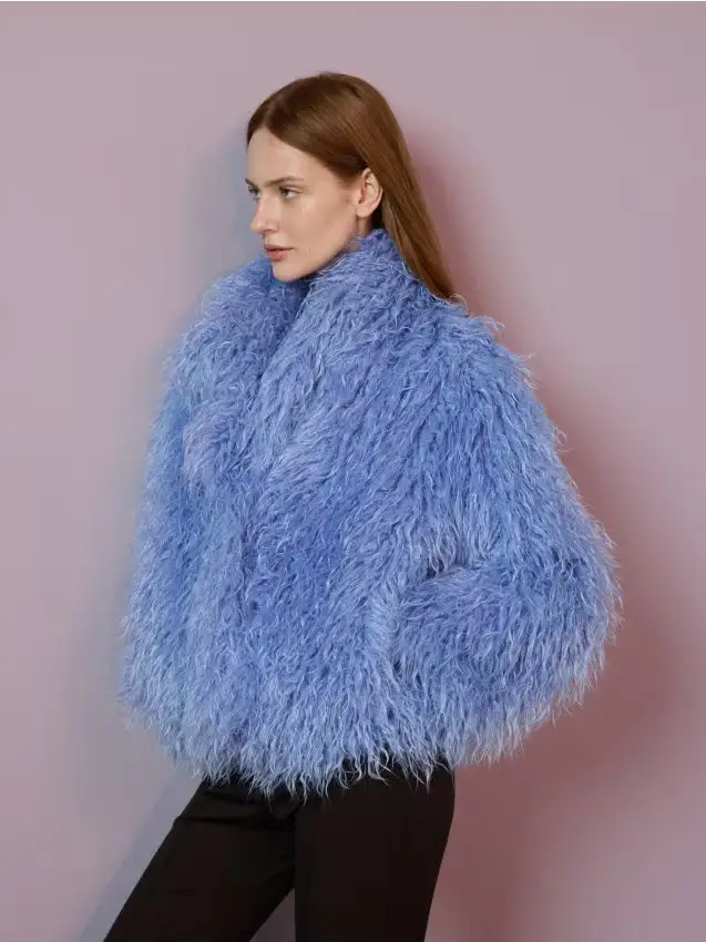 Cappotto in eco-pelliccia - azzurro