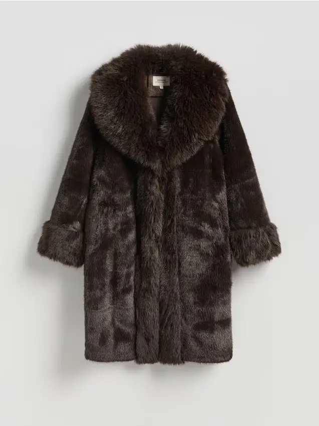 Cappotto in similpelliccia - marrone scuro
