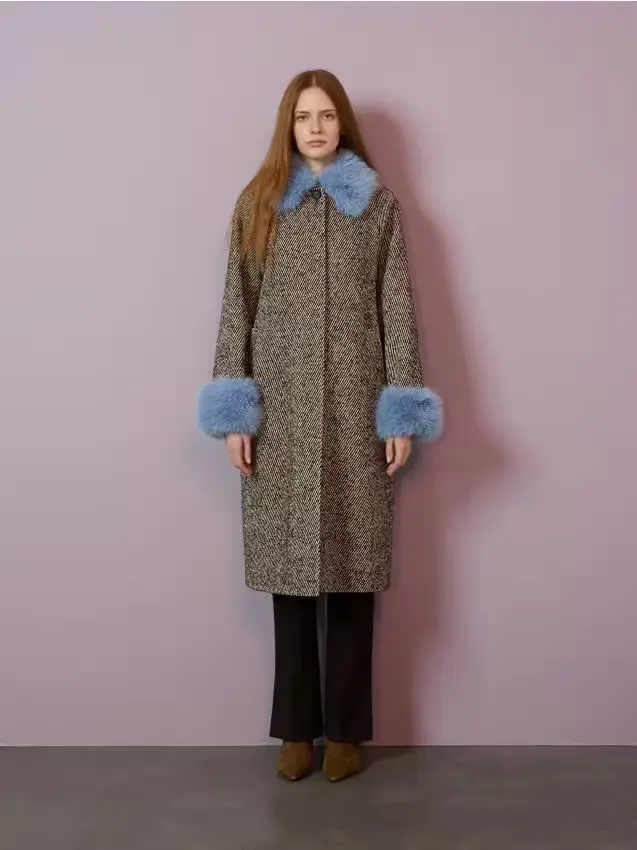 Cappotto lungo con pelliccia - multicolore