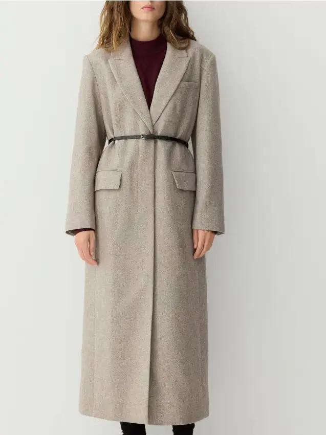 Cappotto lungo misto lana - beige