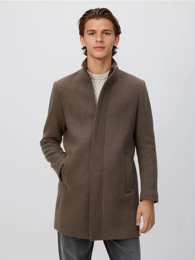 Cappotto lungo misto lana - marrone