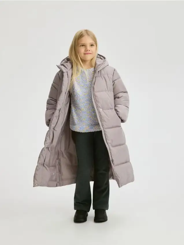 Cappotto lungo trapuntato con cappuccio - beige