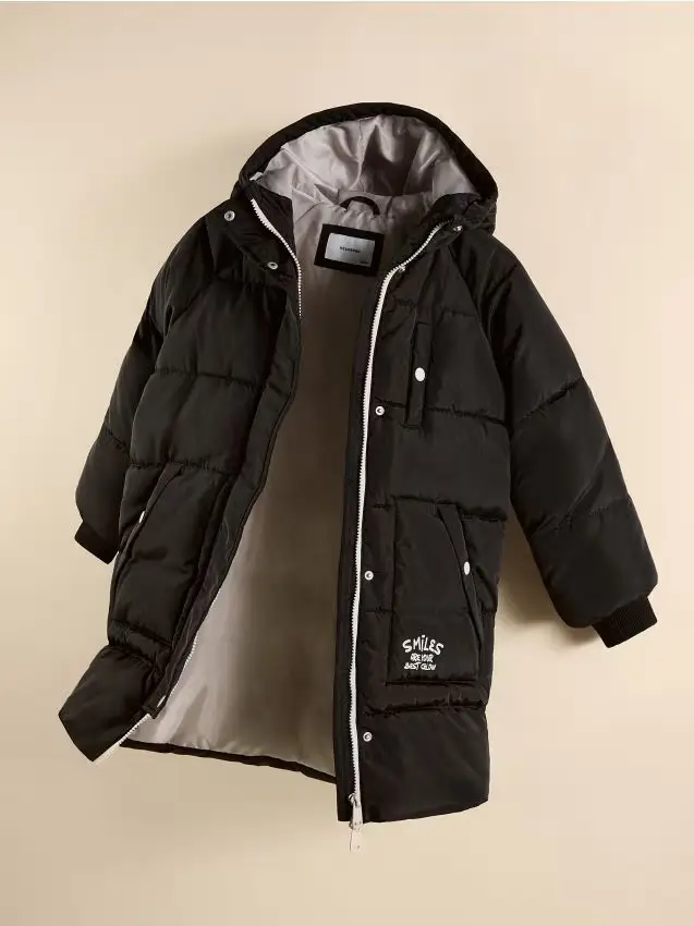 Cappotto lungo trapuntato con cappuccio - nero