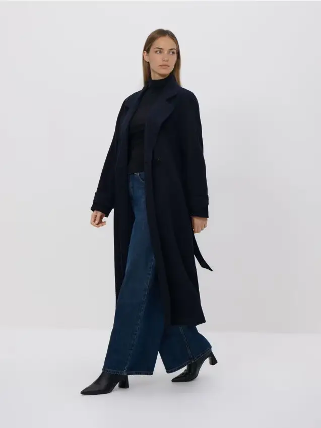 Cappotto realizzato a mano in misto lana - blu scuro