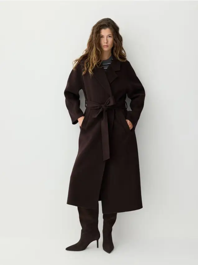 Cappotto realizzato a mano in misto lana - marrone scuro