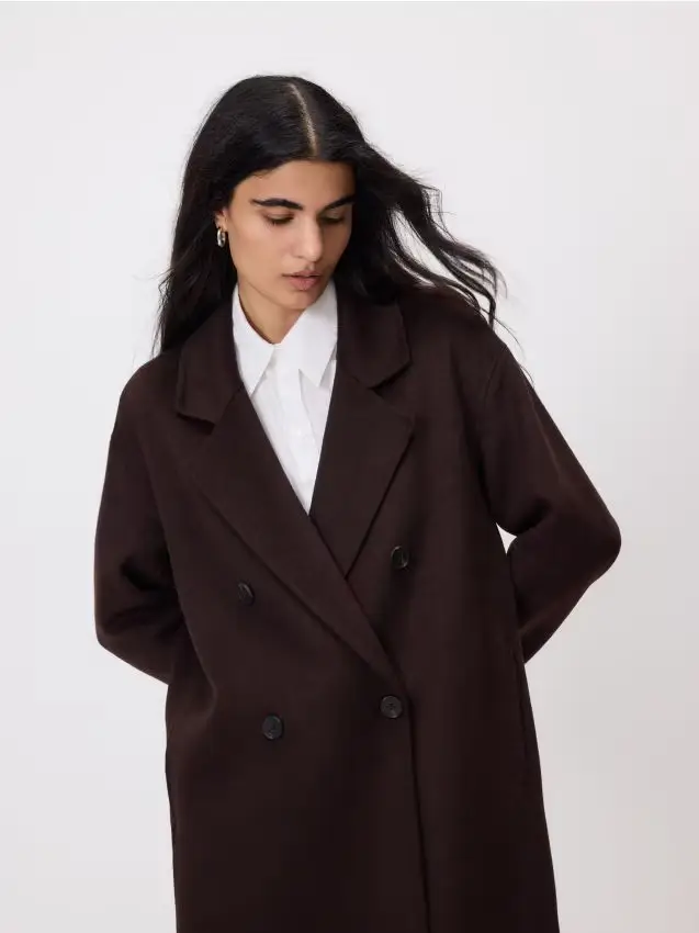 Cappotto realizzato a mano in misto lana - marrone scuro