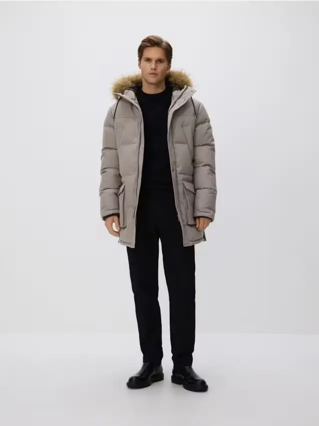 Cappotto trapuntato con cappuccio - beige