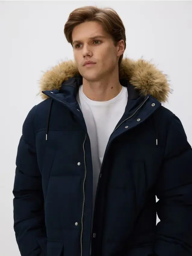 Cappotto trapuntato con cappuccio - blu scuro