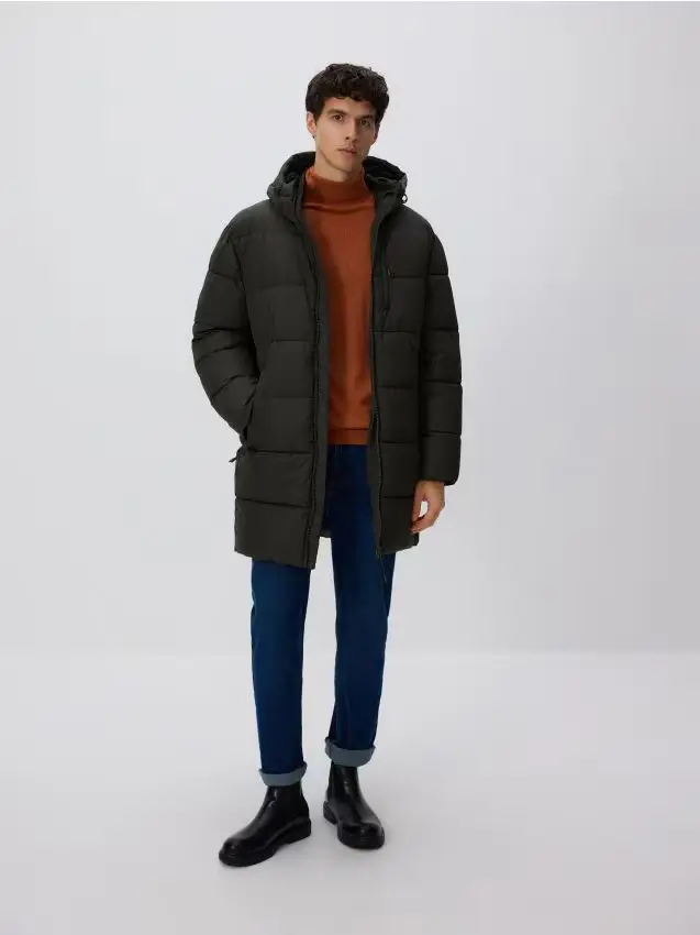 Cappotto trapuntato con cappuccio - verde-marrone