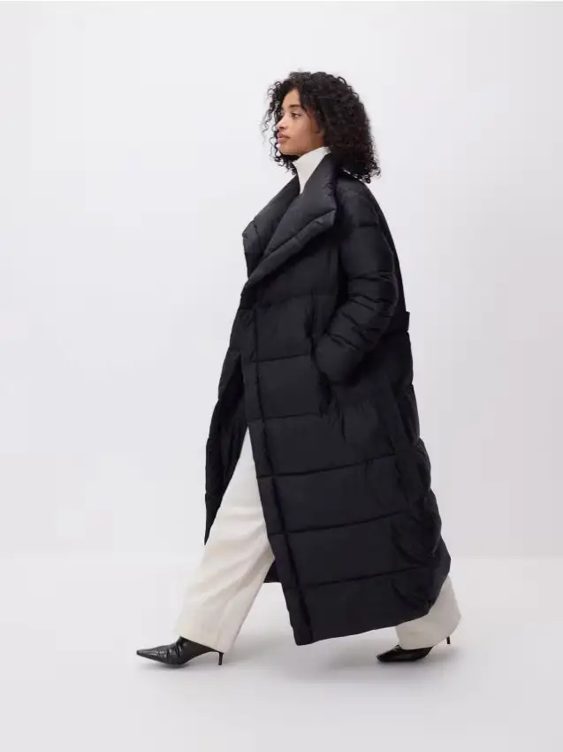 Cappotto trapuntato con cintura - nero