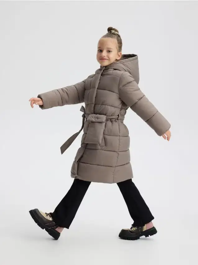 Cappotto trapuntato con marsupio - beige