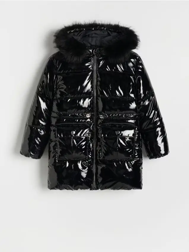 Cappotto trapuntato con riflessi metallici - nero