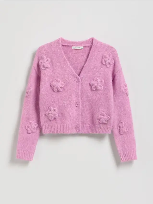 Cardigan con applicazione floreale - orchidea