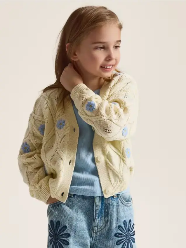 Reserved Cardigan con applicazione floreale - panna