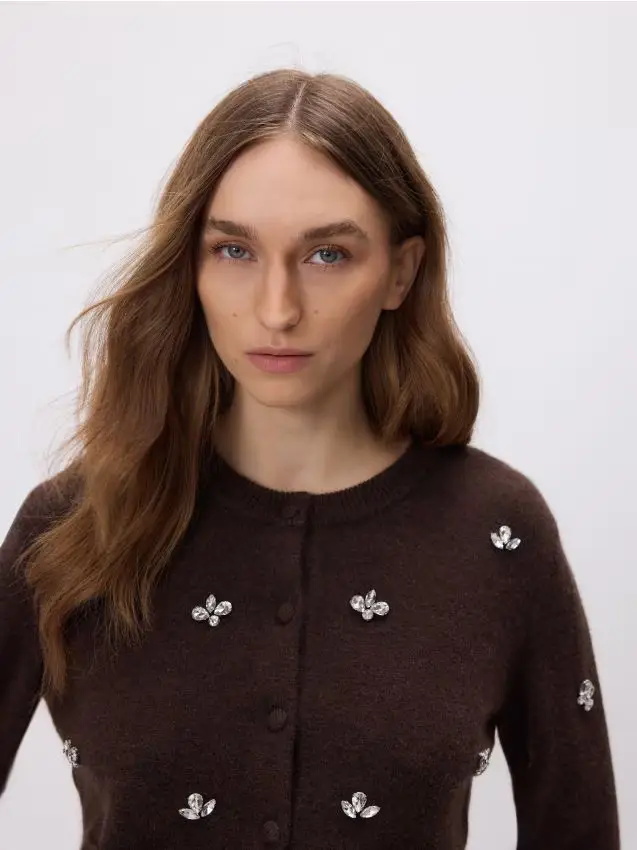 Cardigan con applicazioni - marrone