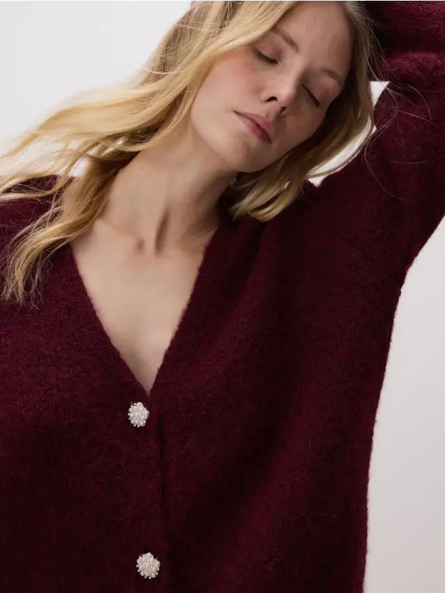 Cardigan con bottoni decorativi - maroon